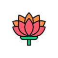 Lotus, indian flower flat color line icon. Isolated on white background