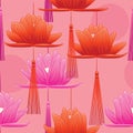 Lotus lantern hang moon seamless pattern Royalty Free Stock Photo