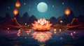 Lotus lantern illuminated by colorful lights, casting a warm and enchanting glow, AI-Generated