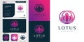 Lotus logo and business card template, gradient, modern, unique, spa, beauty, health, Premium Vector Royalty Free Stock Photo