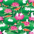 Lotus lotus lantern rabbit koi seamless pattern