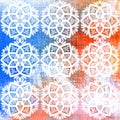 lotus mandala art chikankari work bohemian hippie grunge texture dual tone blue orange background shear weave pattern