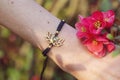 Lotus metal component labradorite stone bracelet