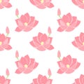 Lotus pattern with hand drawn pink flower. Water lily for packaging, background, backdrop, wallpaper. Royalty Free Stock Photo