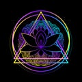 Lotus, Sacred Geometry. Ayurveda symbol, harmony, balance, universe. Tattoo flesh design, yoga logo. Boho print, poster, t-shirt