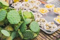 Lotus seeds and quail eggs Royalty Free Stock Photo