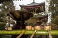 Lotus shaped purification basin and ladles on a bamboo fountain inside the Chion-in Temple of Kyoto, Japan