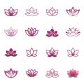 Lotus symbol icons. Vector floral labels for Wellness industry Royalty Free Stock Photo