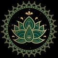 Lotus symbol mandala. Folk ornament with ancient Hindu mantra. Royalty Free Stock Photo