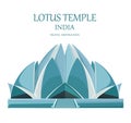 Lotus temple India Vector. Landmark attraction isolated. travel card illustration