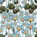 Lotus watercolor pattern Royalty Free Stock Photo