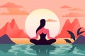 lotus woman meditation ocean sea beautiful back relaxation person exercise yoga. Generative AI.