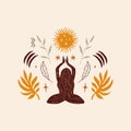 Lotus yoga boho girl pose, meditation silhouette art