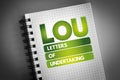LOU - Letters Of Undertaking acronym on notepad, business concept background Royalty Free Stock Photo