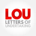 LOU Letters Of Undertaking - assurance by one party to another party that they will fulfil the obligation that had been previously Royalty Free Stock Photo