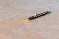 LOUANGPHABANG, LAOS - JANUARY 11, 2017: Boat offshore Nam Khan river. Copy space for text.