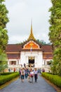 LOUANGPHABANG, LAOS - JANUARY 11, 2017: View of the building of the buddhist temple. Vertical. Copy space for text.