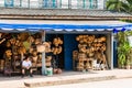 LOUANGPHABANG, LAOS - JANUARY 11, 2017: Wicker handicrafts in the souvenir shop at the local rynkke. Copy space for text. Royalty Free Stock Photo