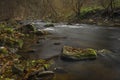 Loucka river near Tisnov town in autumn cloudy wet day