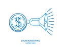 Loud budgeting outline icon, sign. Alternative to unbridled consumption.