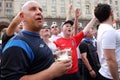 Loud english football fans have fun and beer