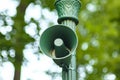 Loud outdoor speaker. Public park sound system