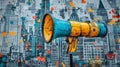 Loud Speaker Against Cityscape Royalty Free Stock Photo