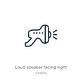 Loud speaker facing right icon. Thin linear loud speaker facing right outline icon isolated on white background from cinema Royalty Free Stock Photo