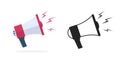 Loud speaker megaphone icon vector pictogram simple black white graphic and flat cartoon red loudspeaker bullhorn announcement