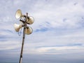 Loud Speaker on Tel Aviv beach for receiving for information news and warnings. Israel Royalty Free Stock Photo