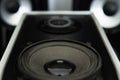 loudspeaker, black speaker. The power of sound. Abstract movement. Royalty Free Stock Photo