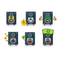 Loudspeaker cartoon character with cute emoticon bring money Royalty Free Stock Photo