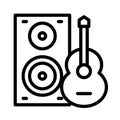 Loudspeaker and guitar vector, Barbecue related line style editable stroke icon