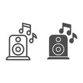 Loudspeaker line and solid icon. Party audio speaker with music notes. Birthday Celebration vector design concept Royalty Free Stock Photo