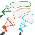 Loudspeaker or megaphone with speech bubble. Vector illustration.