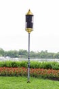 Loudspeaker pole in garden Royalty Free Stock Photo