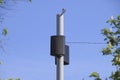 The loudspeaker on the pole. Outdoor speakers for fun walking in Royalty Free Stock Photo