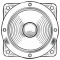 Loudspeaker Vintage Engraving, Audio System Component, Retro Speaker Sketch with Circular Ripples Royalty Free Stock Photo
