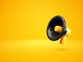 Loudspeaker on yellow background vector illustration. 3d megaphone banner template. Hiring new job vacancy, announcement