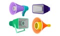 Loudspeakers Collection, Colorful Megaphones, Symbol of Promotion, Announce, Advertising Vector Illustration