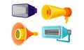 Loudspeakers Collection, Megaphones, Bullhorns, Symbol of Promotion, Announce, Advertising Vector Illustration