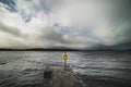 Solitude and helplessness: a ring buoy standig alone by Lough Melvin, Ireland evokes despair, safeness, isolation and solitude Royalty Free Stock Photo