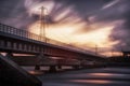 Loughor estuary rail bridge sunset Royalty Free Stock Photo