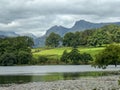 Loughrigg Tarn and The Langdale Pikes in Summer Royalty Free Stock Photo