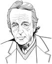 Louis Althusser line art portrait. Vector