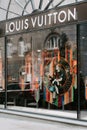 Louis vuitton boutique. Signboard logo brend sign of Louis vuitton on store, shop, mall, boutique. Kiev, Ukraine - September 02, Royalty Free Stock Photo