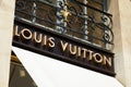 Louis Vuitton golden sign in place Vendome, Paris in a sunny day Royalty Free Stock Photo