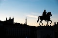 Louis XIV horse leaving on Fourviere cathedral in Lyon, France, artistic illustration