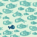 Seamless pattern with Chinese koi fishes. Tileable texture in simple style