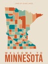 Minnesota tourist vector poster with landscapes, sightseeing in flat vintage style. Map of Minnesota Royalty Free Stock Photo